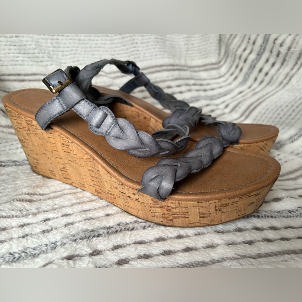 G.H. Bass&Co.  Women’s size 11  wrap Around Blue Braided Wedges.